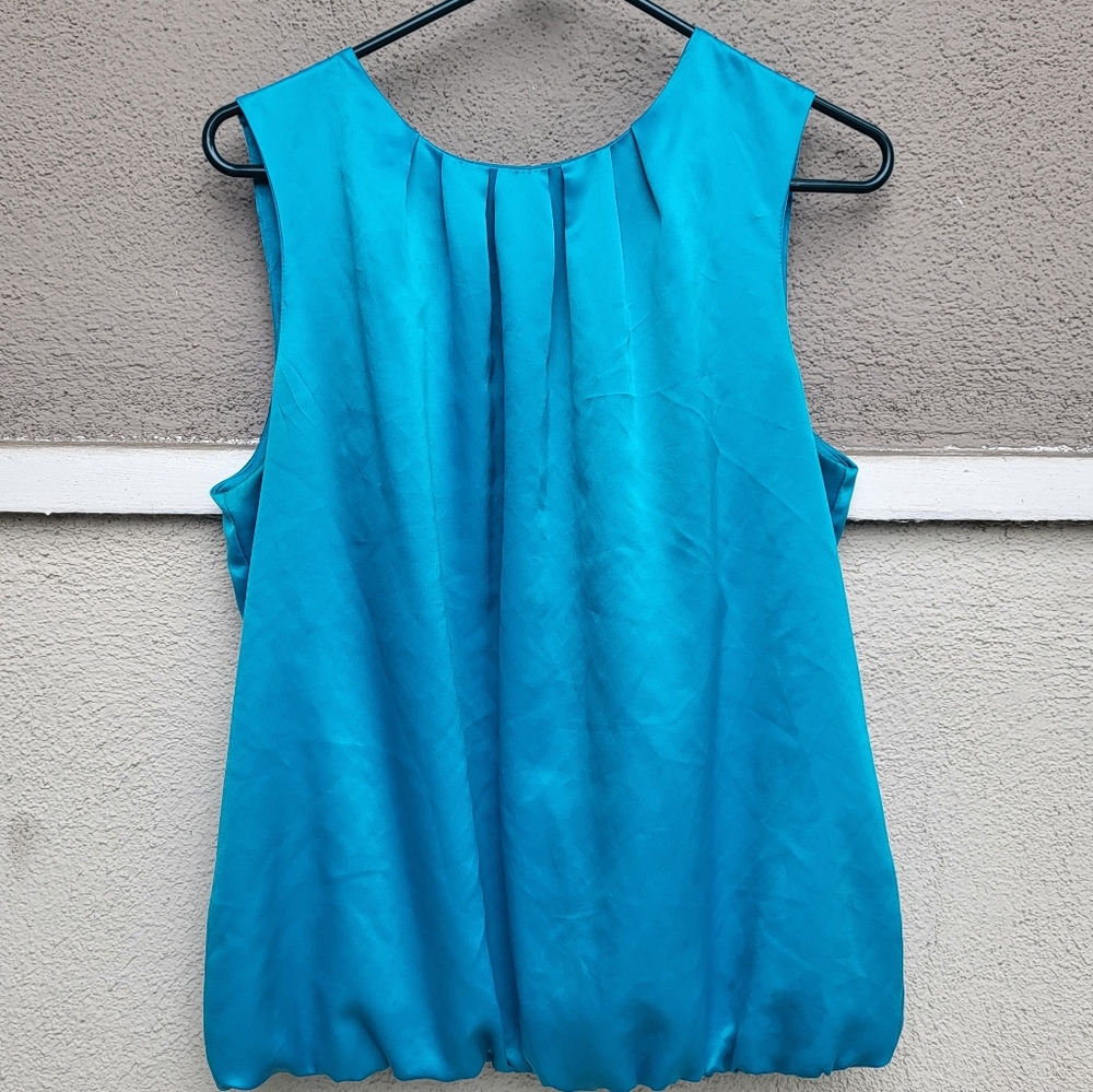Liz Claiborne Bubble Hem Sleeveless Blouse, Color: Blue, Size: L